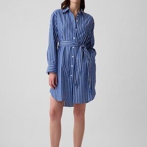 GAP 100 Percent Cotton Classic Blue/White Striped Belted Shirt Dress, Size Small